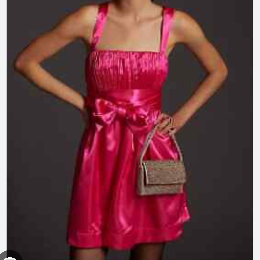 New! MAEVE 10 Hot Pink Bow Tie Satin Mini Dress Prom Formal Banquet Dance
